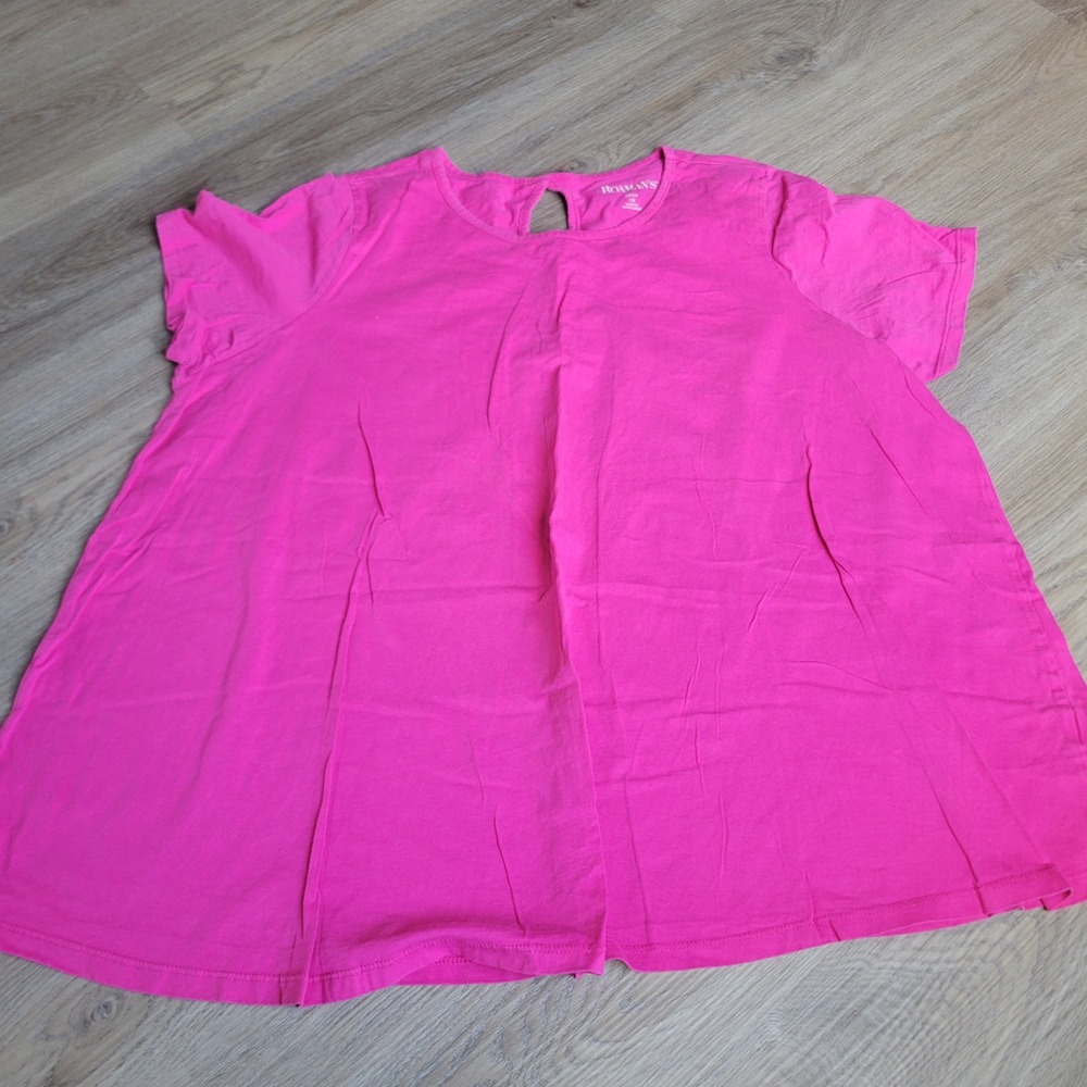Roaman's Women T-Shirt 1X Hot Pink 100% Cotton Keyhole Back Swing Casual Tee